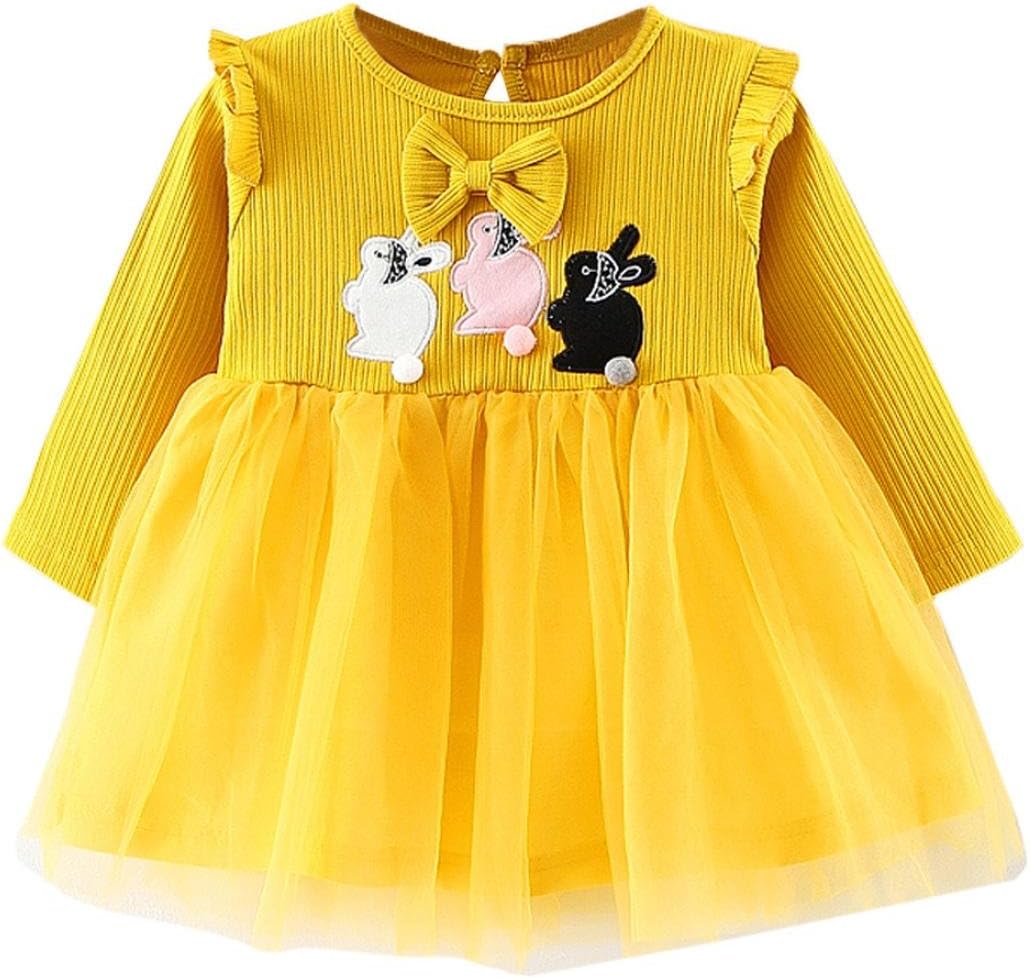 Baby Long Sleeve Dresses,Dorame Toddler Kids Baby Girls Rabbit Clothes Long Sleeve Party Princess Dresses (0-6months, Yellow)