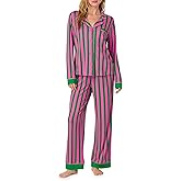 Room Service Womens Pajama & Lounge Set - Cozy Stretch Jersey - Long Sleeve Button Down Sleep Shirt & Long Pants PJs Sets