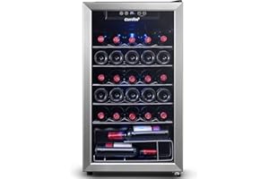 COMFEE' CRW29S3AST Freestanding Wine Cellar, 29 Bottle Wine Cooler Refrigerators, Quiet Operation Compressor, Glass Door Stainless Steel Frame For Red&White Wine&Beer,Black