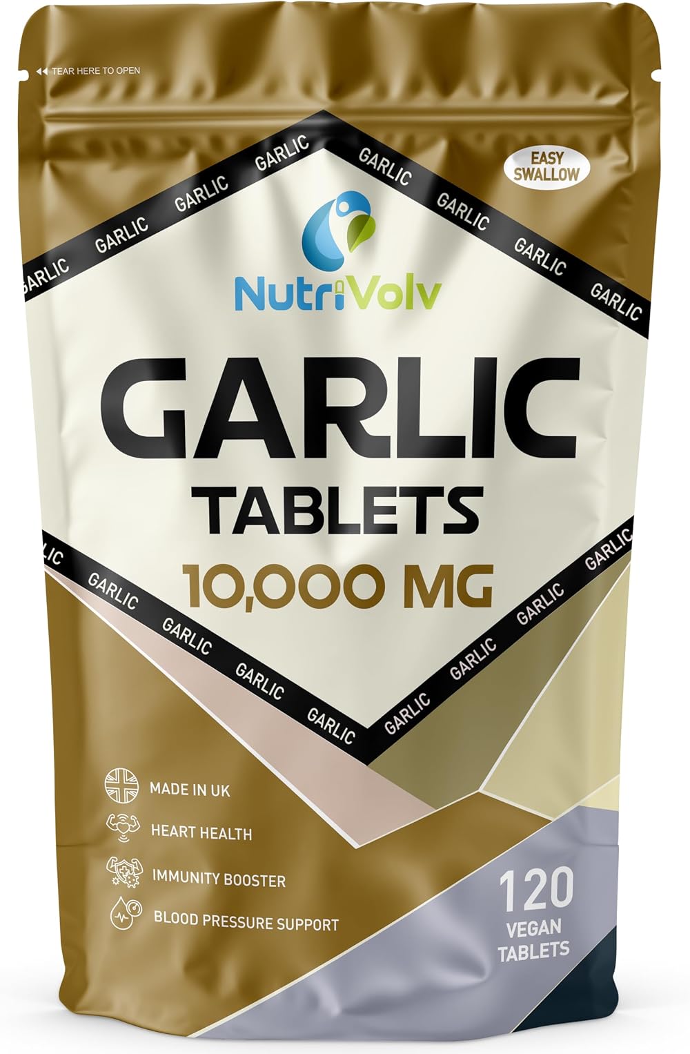 NutriVolv Garlic 10000mg High Strength 120 Tablets Blood Pressure Support