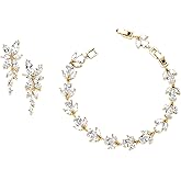 UDYLGOON Elegant Bride Bridesmaid Wedding Prom Jewelry Set, Cubic Zirconia Dangle Earrings Tennis Bracelet Set for Women