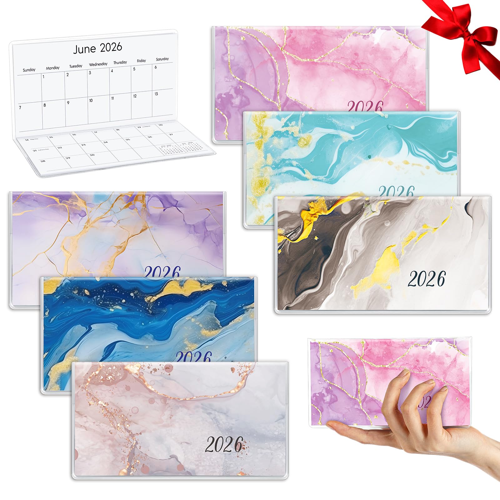 Photo 1 of ReliThick 6 Pcs 2026 Pocket Calendar for Purse Monthly Planner Notebook Small Pocket Calendar Journals Notepads Appreciation Present Gift for Women Teacher School Office(Marble Style)
