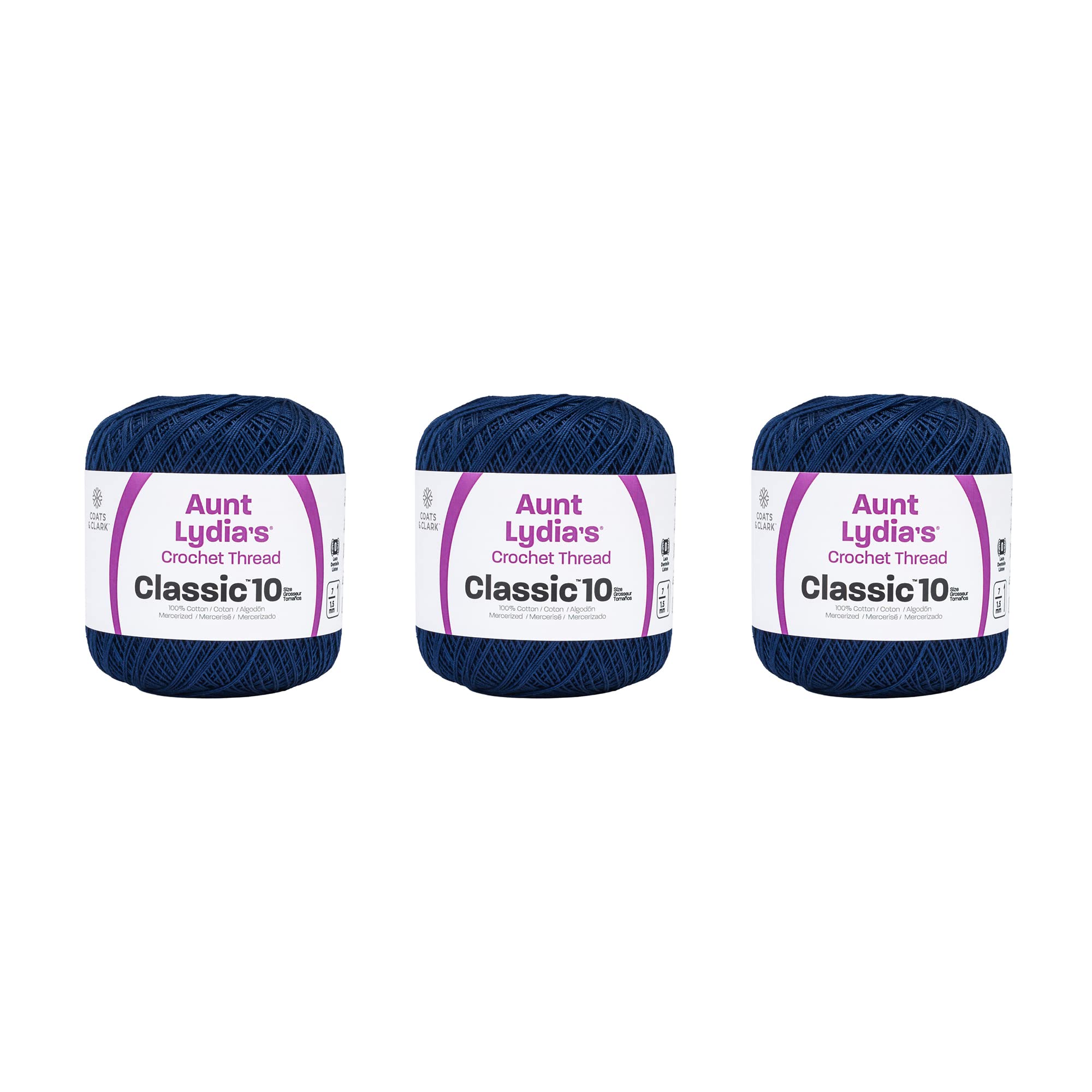 Aunt Lydia Classic Navy Crochet - 3 Pack of 350y/320m - Cotton - Gauge 10 - Crochet