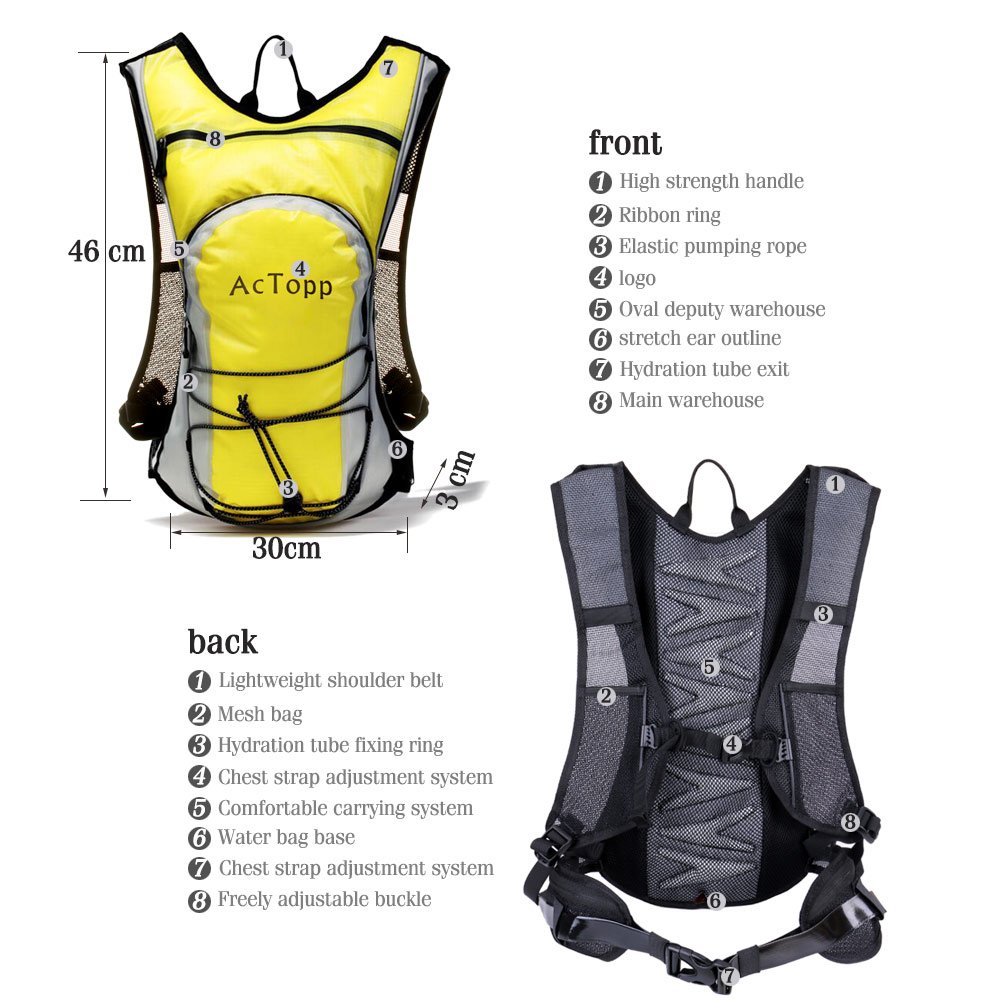 AcTopp Hydration Pack - 4L Hydration Backpack and 2L Bladder Bag, Waterproof and Adjustable Straps with FDA Approved Hydration Bladder, Best for Cycling Running Hiking Jogging
