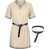 Mens Medieval Costume Viking Pirate Tunic Knight Warrior Renaissance Shirts with Belt