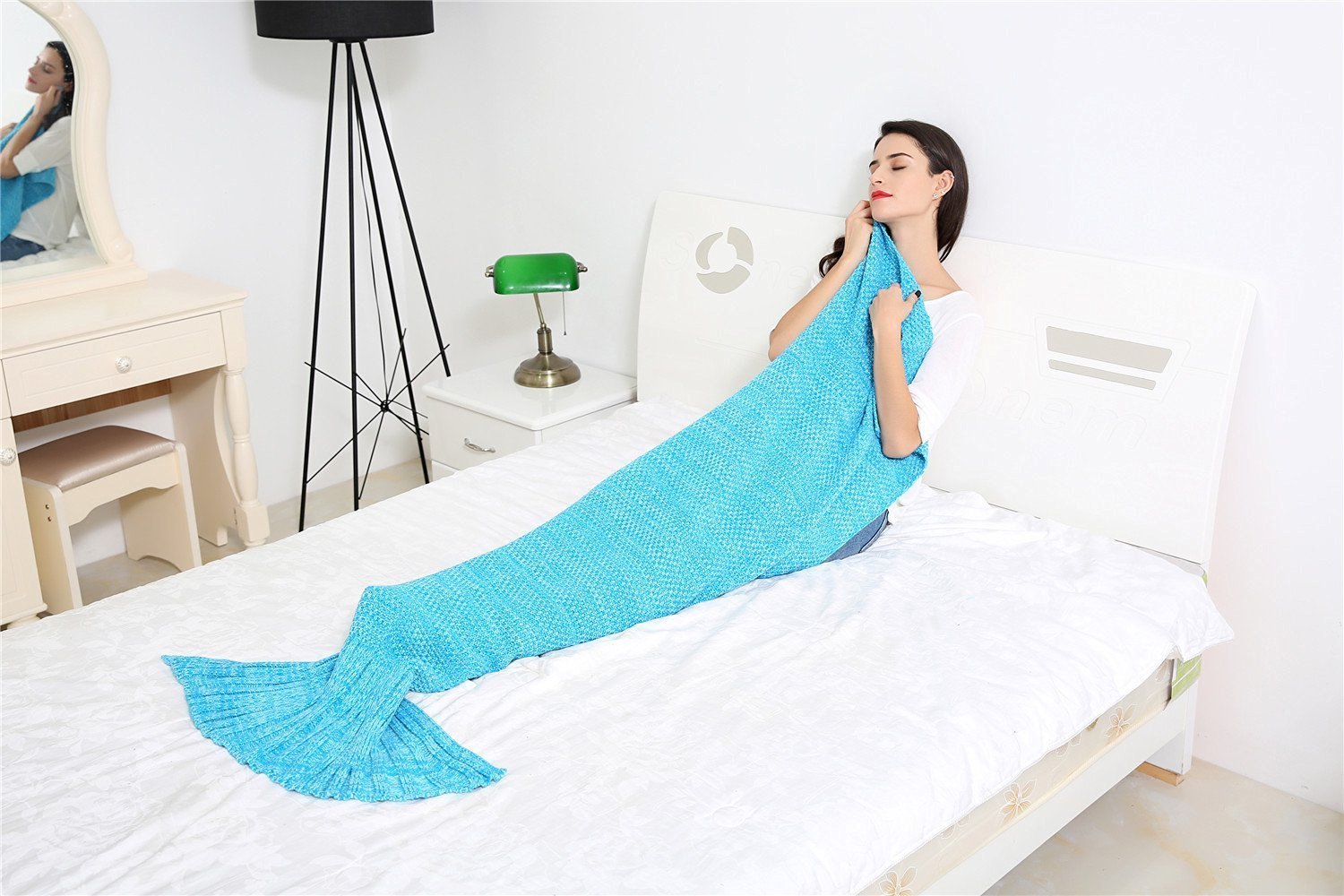 Azul AM SeaBlue Mantas de cola de sirena para adultos Patrón hecho a