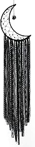Alynsehom Moon Dream Catcher Black Dreamcatcher Half Circle Handmade Dream Catchers Crystal Stone Pendant Hanging Wall Boho Decor Macrame for Kids Bedroom Home Decoration Ornament Craft Gift (Black)