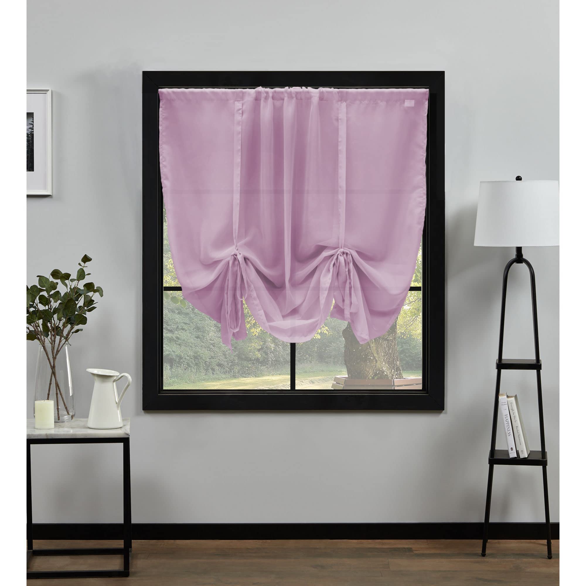 NetCurtainsUK Plain Voile Tie Blind Curtain Panels 140cm (55'') Wide x 140cm (55'') Drop (Blush) (HWTB01)