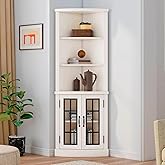 Jocisland Curved Corner Storage Cabinet, 65" Tall Freestanding Bookcase with Glass Doors & Adjustable Shelves, 5-Tier Corner 
