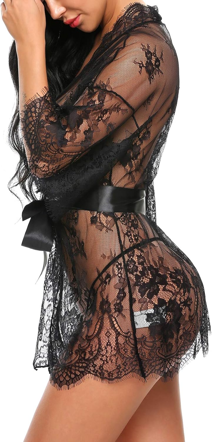 Avidlove Women's Lace Kimono Robe Babydoll Lingerie Mesh Nightgown S-4XL at  Women’s Clothing store