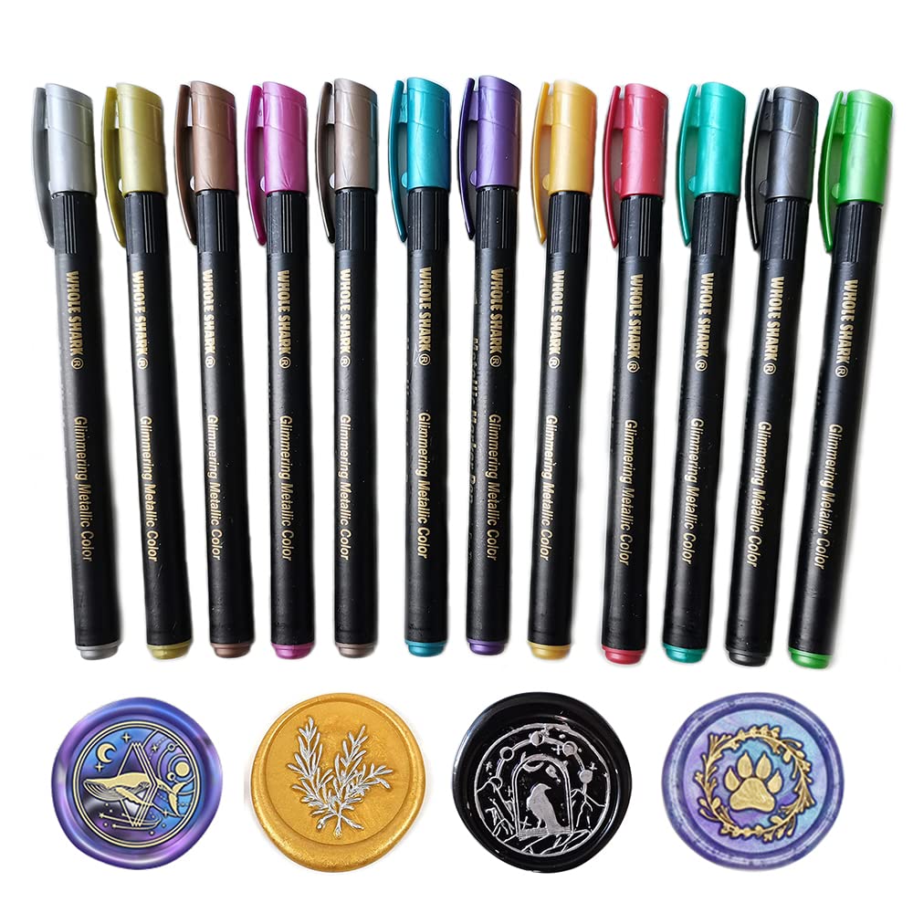 Wax Seal Pen Kit, PORXFLY 12 Pieces Metallic Marker Pens for Seal Stamp Decorate,Wax Sealing Pens Set Suitable for All Sealing Beads,Seal Sticks