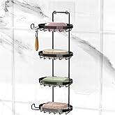 MASADI 4 Tier Soap Dish Holder, Soap Bar Holder with Hooks, Shampoo Bar Caddy for Shower Wall, Razor Holder for Shower, Bar Soap Container 304 Stainless Steel, Bathroom(Black)