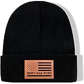 HAFOUXIGM Beanie Hat for Dad, Leather Patch Knit Cuffed Winter Hat for Men