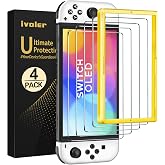 ivoler 4-Pack Tempered Glass Screen Protector Designed for Nintendo Switch OLED Model 2021&amp;2023 with [Alignment Frame] Transparent HD Clear[Updated Version] Screen Protector for Switch OLED 7''