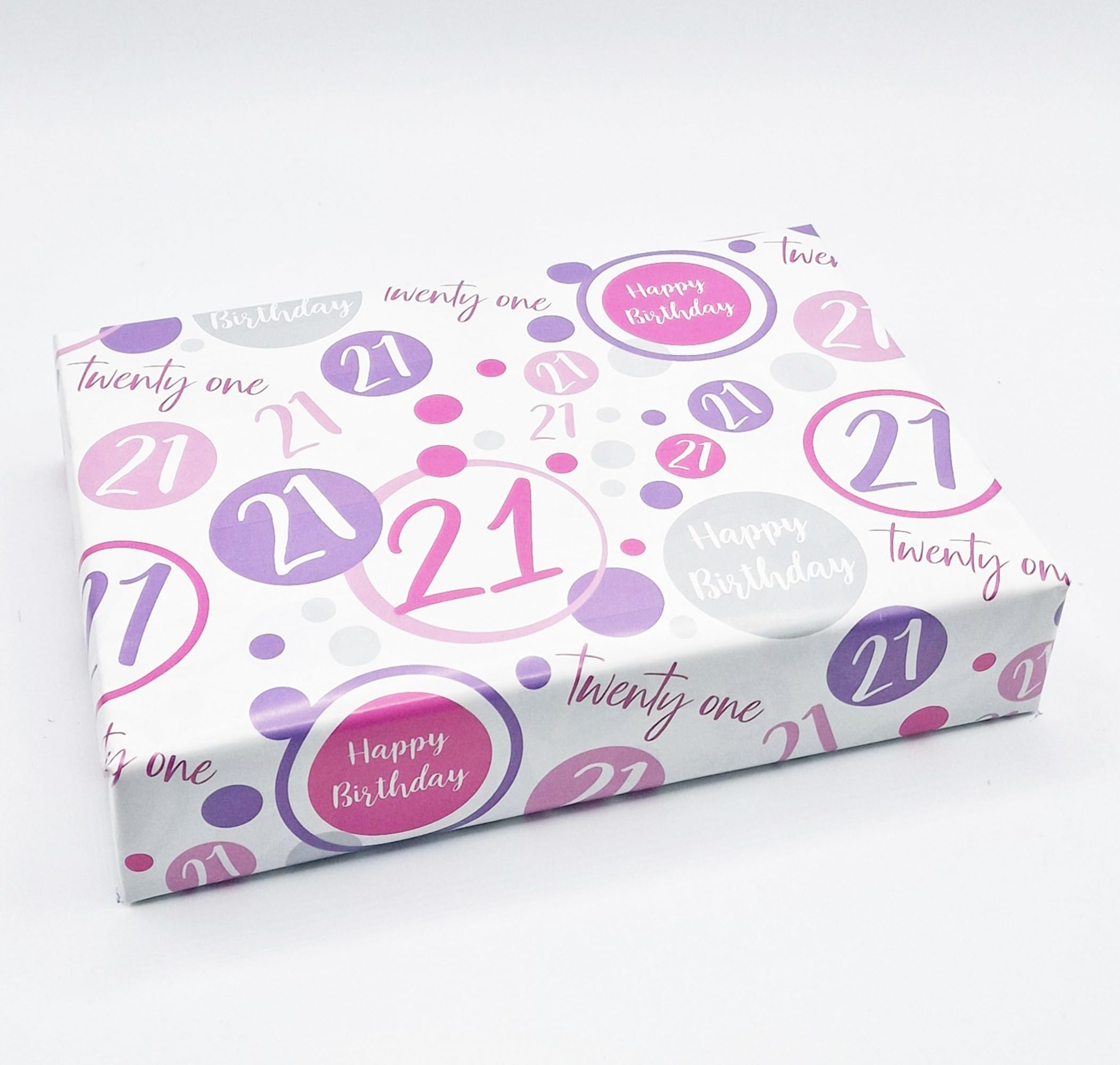 2 Sheets + 2 Matching Gift Tags 21st Birthday Woman Wrapping Paper Age 21 Birthday Pink Lilac White Giftwrap Female (PA)