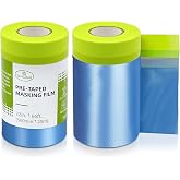 Tangibay Pre-Taped Masking Film for Painting, 22" x 66', 2 Rolls | Painters Plastic Sheeting, Automotive Paint Tape and Drape, Covering Cars, Walls, Windows, Furniture Protection