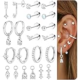 Sanfenly Hypoallergenic Flat Back Earrings-Cartilage Earring for women-20G Surgical Steel Earrings for Sensitive Ears-14K Gold Plated Flatback Stud Earring Sets for Helix Tragus Piercing Jewelry