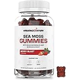ORGANICS NATURE Irish Sea Moss Gummies for Lung Detox, Thyroid, Strength Immune & Energy Support, Vegan Seamoss Gummies for Kids & Adults - 60 Vegan Gummy Bears Berry Flavored