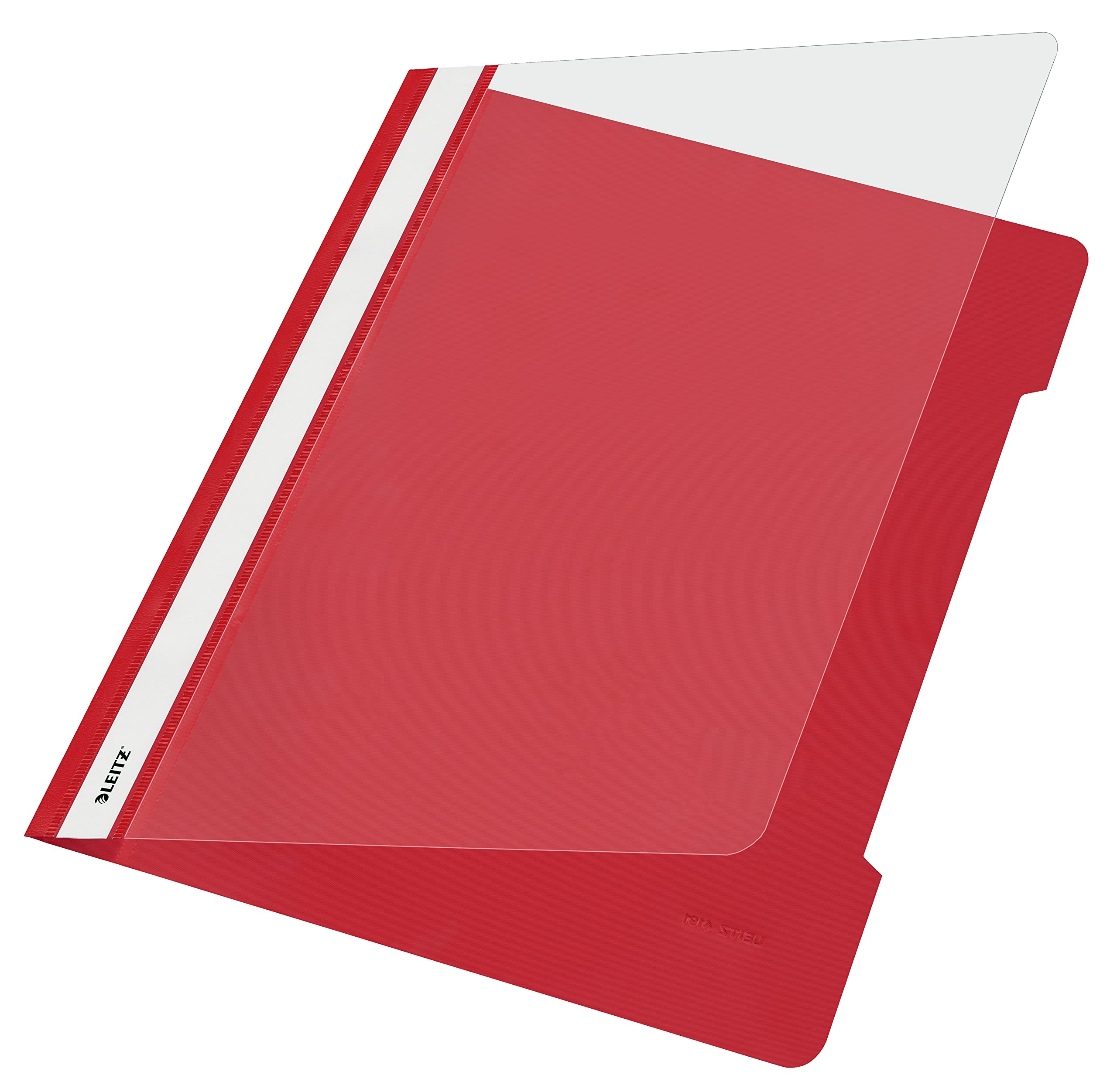 Leitz A4 Standard Plastic File, 30 Percent Pre-Consumer Recycled Plastic, Flatfile for A4 Sheets, 60 Sheet Capacity, Red, 41910025