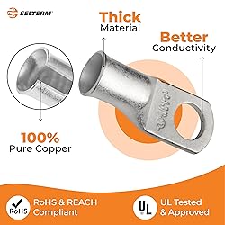 SELTERM 10pcs - 1 Awg - 3/8" Stud - Battery Lugs