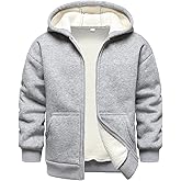 HOOD CREW Unisex Boys Girls Fleece Jacket Hoodie Warm Sherpa Lined Zip Up Hooded Sweatshirts Kids Winter Jacket Coats