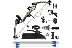 REAWOW Compound Bow and Arrow Kit for Adults & Beginner, Adjustable 30-60 Lbs Hunting Bow Set with 6 Carbon Arrows (Black/Camo)‌