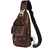 Handadsume Genuine Leather Hiking Travel DayPack Sling Crossbody Triangle Chest Pack Bag For Men Women 8241