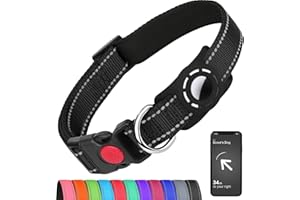 Erbine Airtag Dog Collar for Small Dogs, Reflective Dog Collars with AirTag Holder, Soft Padded & Safety Locking Buckle, Nylon Pet Collar Adjustable for All Breeds, Black