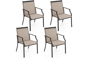Tangkula Patio Dining Chairs Set of 4, Large Outdoor Chairs with Breathable Seat & Metal Frame, Ergonomic Back & Armrests, Hi