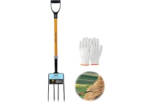 HORIJUNKE Garden Fork, 4-Tines Pitchforks,45-Inch Pitchfork for Gardening,Fiberglass Digging Fork Pole, D-Handle