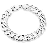 Miabella 925 Sterling Silver Italian 12mm Solid Diamond-Cut Cuban Link Curb Chain Bracelet, Jewelry For Men Made in Italy