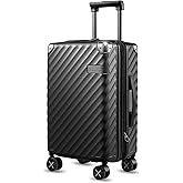 LUGGEX Luggage with Spinner Wheels - Polycarbonate Expandable Hard Shell Suitcase, Carry-On 20-Inch, Black