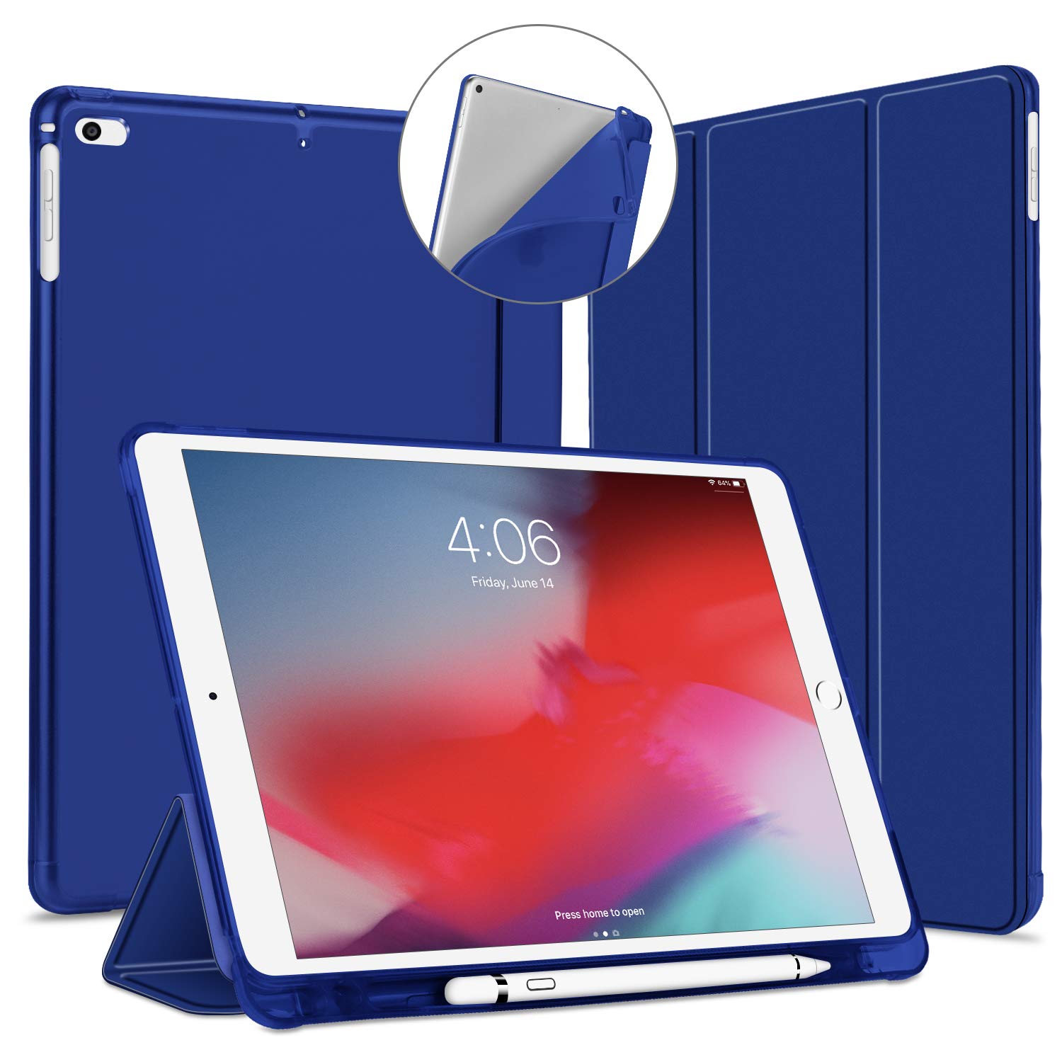 VAGHVEO Case for iPad 9.7 2018 2017 Case/iPad Air 1 2 Case with Pencil Holder, Slim Protective Smart Cases [Auto Sleep/Wake], Flexible Soft TPU Translucent Frosted Back Shockproof Cover, Navy Blue — image 1