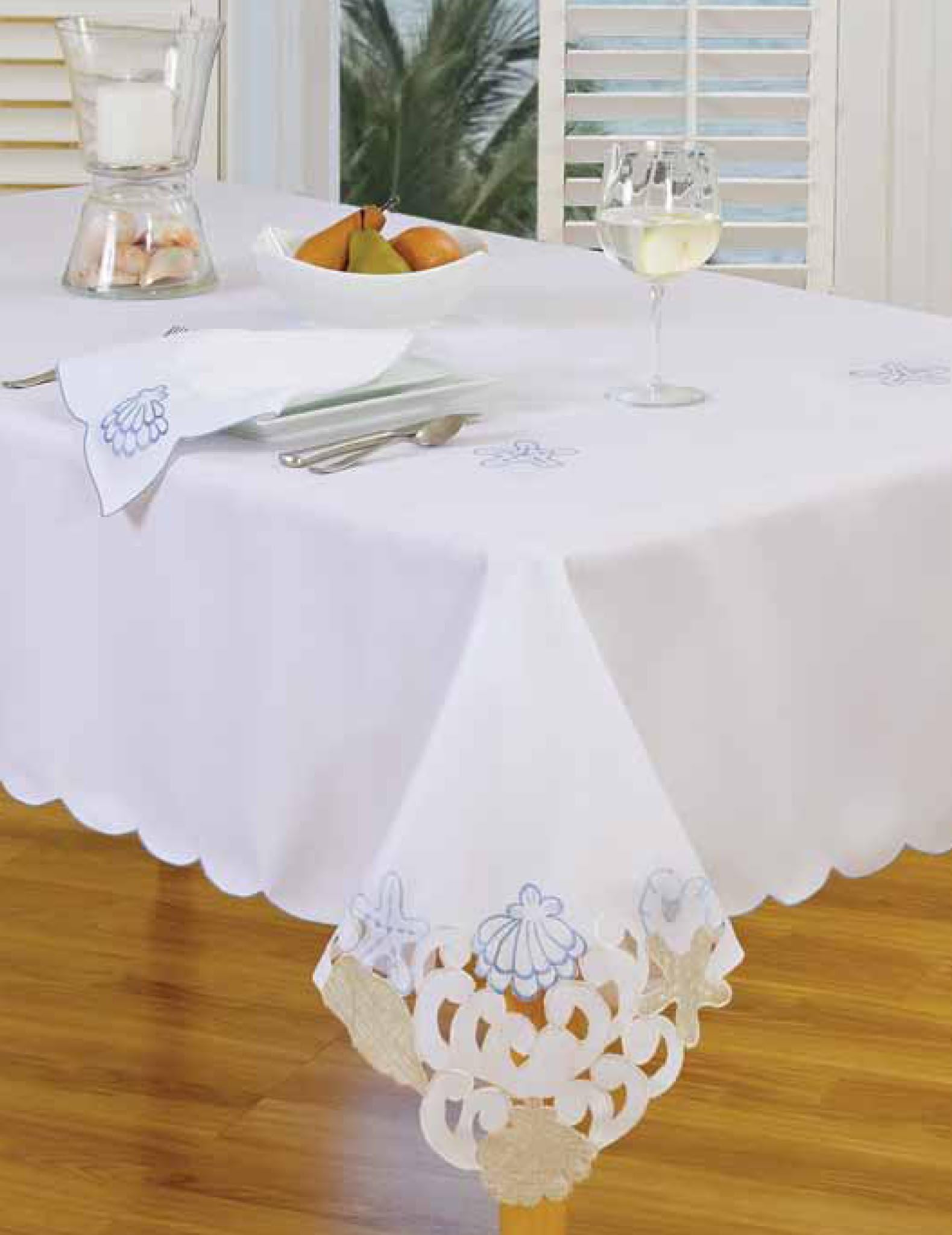 Easy Care Embroidered Tablecloth with Seaside Designs(52" x 70")