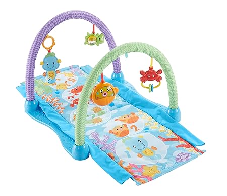 Fisher-Price DRD92 Seepferdchen Spieldecke Krabbeldecke mit 2 Spielbögen, ab nehmbaren Spielzeugen Babyerstausstattung, ab 0 