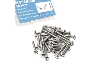MRIUUOD 30Pcs M4x30mm Machine Screws Pan Phillips Cross Pan Head M4-0.7mm 1.18 in Screw Truss Bolts 304 Stainless Steel Metric Fully Thread Fasteners Bolts for Cabinet Doors