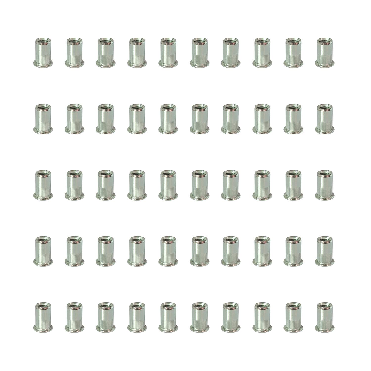 50 pcs Flat Head Stainless Steel (304) Pulling Rivet Nuts M4 M5 M6 M8 M10 Vertical Stripes Riv nuts Insert Nuts with Data Sheet