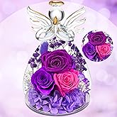 ASTRYAS Valentines Day Rose Gifts for Her Women Mom Gifts for Birthday, Preserved Real Flowers Roses in Glass Angel Figurines, for Grandma Wife Daughter Girlfriend Sister Her, Purple
