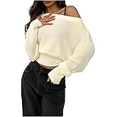 RoseSeek Women's Off The Shoulder Sweater Long Sleeve Knit Pullover Cinched Waist Tops Trendy Fall Outfits
