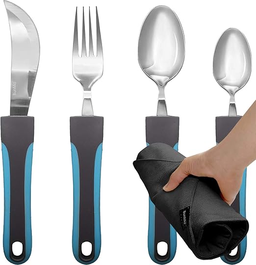 BUNMO Adaptive Utensils Weighted Knives Forks and Spoons Silverware Set for Elderly People