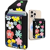 Shorogyt Compatible with Magsafe Wallet for Women - Phone Wallets for Magnetic Card Holder Mag Rfid Little Flower for iPhone 17/16/15/14/13/12 Series Cute with Elastic and Flap Cover, Fit 7 Cards