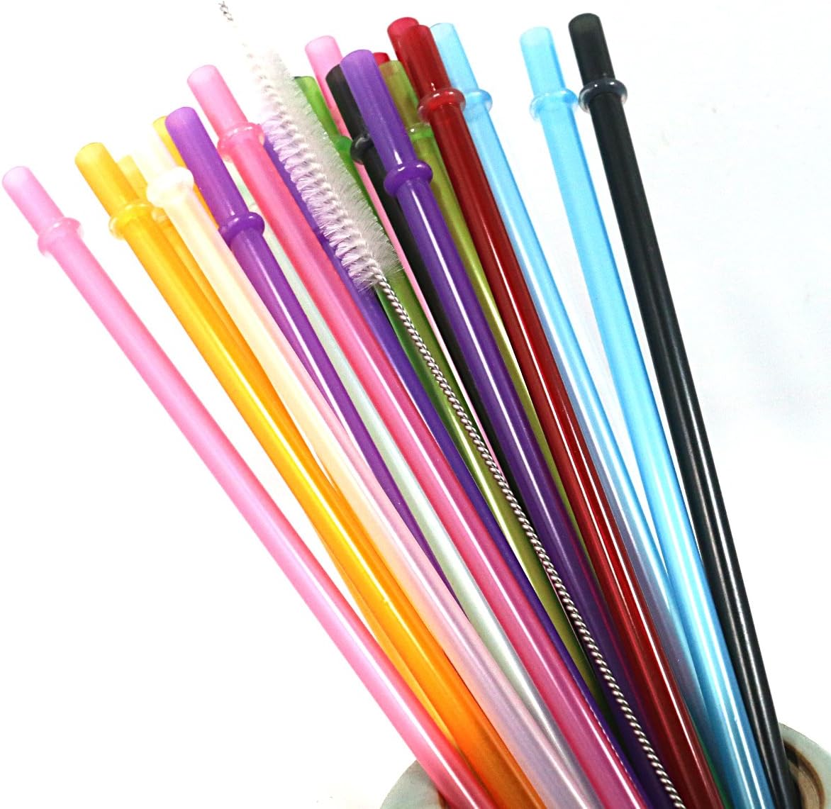 KKMO 25 Pieces Reusable Hard Plastic Straws. BPA-Free, 9 Inch Thick Drinking Transparent Straws Fit for Mason Jar, Yeti Tumbler, Cleaning Brush Included.