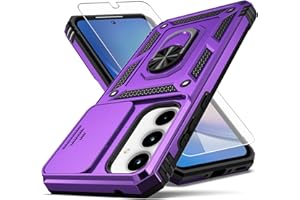 YZOK for Galay A35 5G Case,with Camera Lens Cover HD Screen Protector,[Military Grade] Ring Car Mount Kickstand Hybrid Hard PC Soft TPU Shockproof Protective Case for Samsung A35 5G, Purple