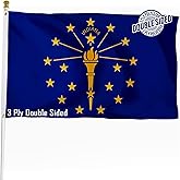 XIFAN Double Sided Indiana State Flag 3x5 ft, Heavy Duty 3 Ply Durable Polyester, IN Flag with Vibrant Print/4 Rows Hemming/Brass Grommets for Indoor Outdoor Decor