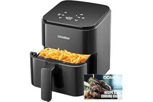 DOMEM 3 Qt Compact Air Fryer with Non-Stick Basket and Rack, User Friendly Simple Touchscreen, Cook in Simple Steps, Low-Oil 
