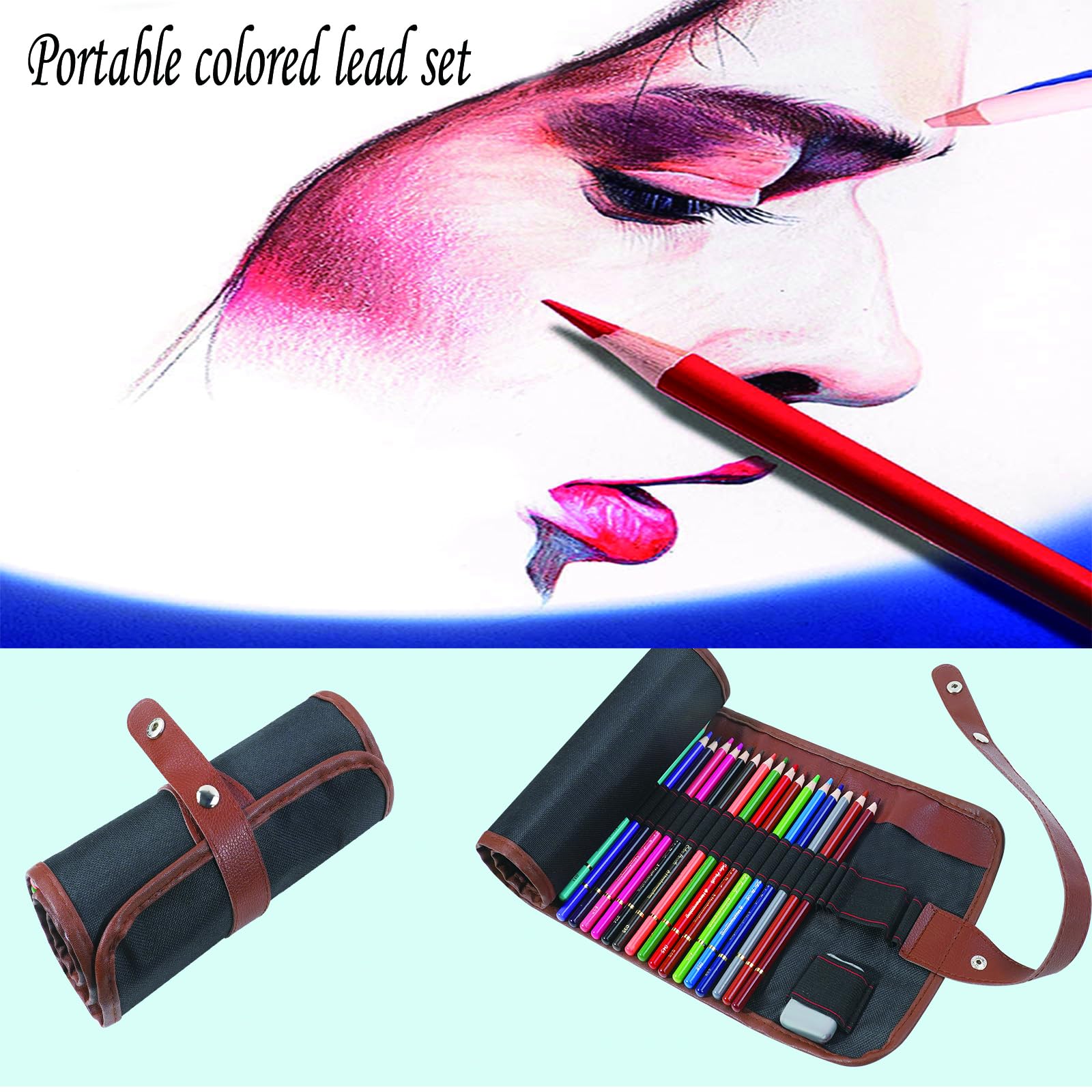 Heshengping 48 Color Colored drawing sketching Pencils Set for Coloring Books Drawing kit Art Supplies with Roll up Canvas Case gift for Adults Beginners familys