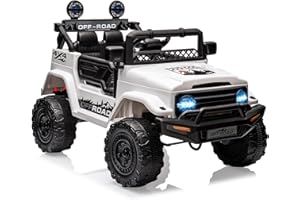 Hetoy Ride on Truck Car 12V Kids Electric Vehicles with Remote Control Spring Suspension, LED Lights, Bluetooth, 3 Speeds