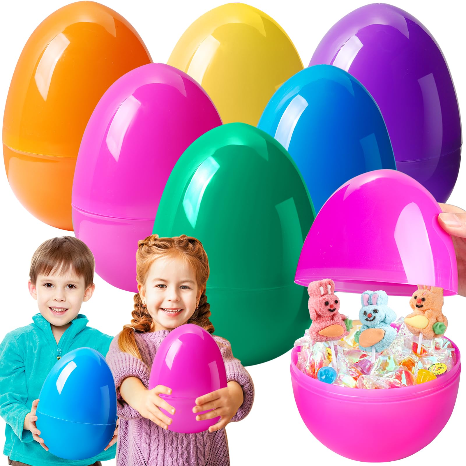 6 Inch Jumbo Easter Eggs Fillable, 6 Pack Large Plastic Bright Empty Egg Stand Upright for Easter Filling Treats, Easter Theme Party Favor Surprise Eggs, Easter Egg Hunt Basket Stuffers Fillers