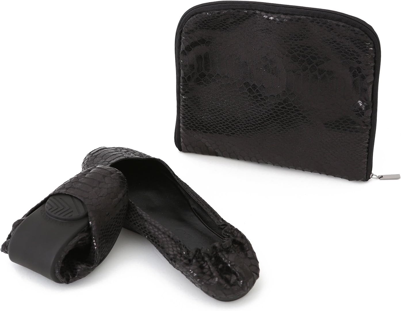 GOGOflats Women's Synthetic Leather Foldable Ballet Flats With Carrying Case M (7.5-8) Black
