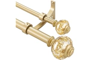 VIMAYTA Double Curtain Rods 72 to 144 Inches(6-12Feet) with Solid Aluminum Alloy Brackets, 1” Front and 5/8” Back Telescoping Drapery Rod for Windows, Heavy Duty Decorative Curtain Rods, Warm Gold